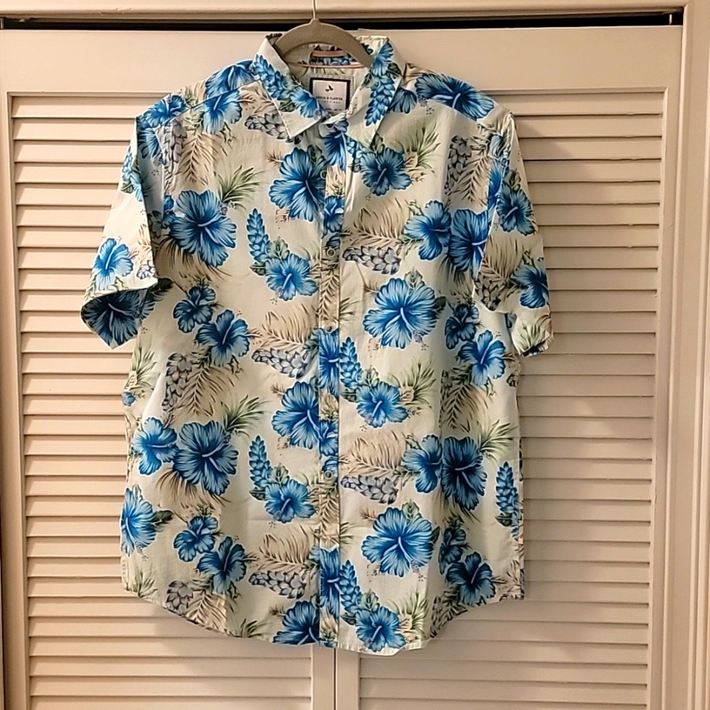 Demin & Flower tropical white short sleeve shirt